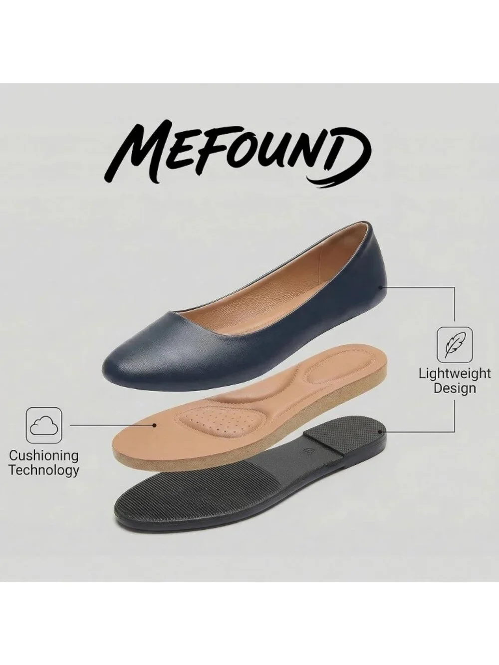 Women's Navy PU Leather Comfortable Ballet Flats Slip on Round Toe Casual Shoes